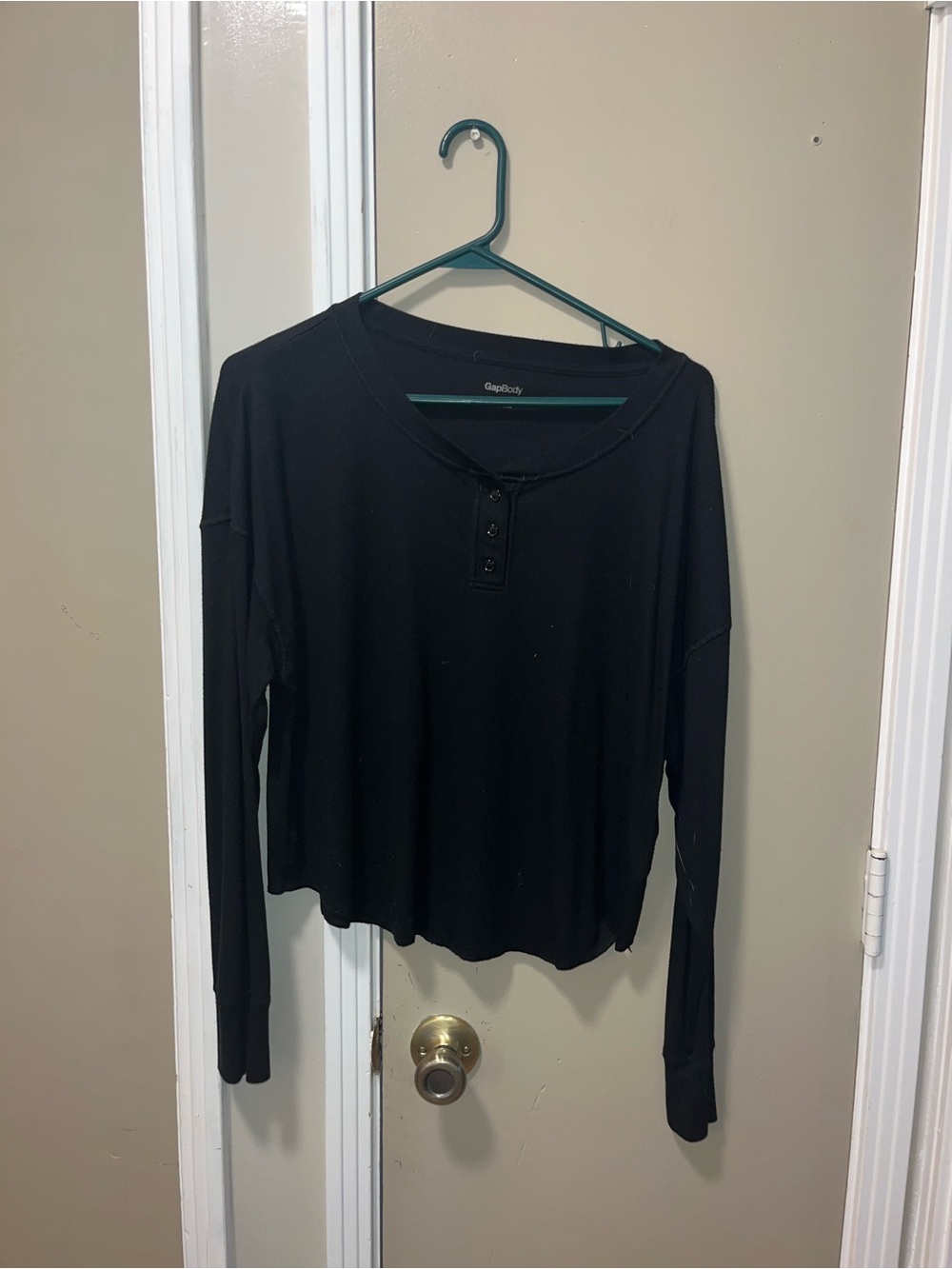 GAP Black Long-Sleeve Henley Top